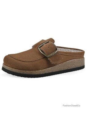 White Mountain Women's Bueno Mule Leather Slipper Cork Footbed